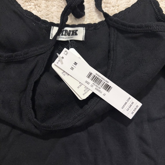 PINK Victoria's Secret Cotton Heart Pointelle Crop Top Black Pajama Set BNWT - Picture 6 of 12